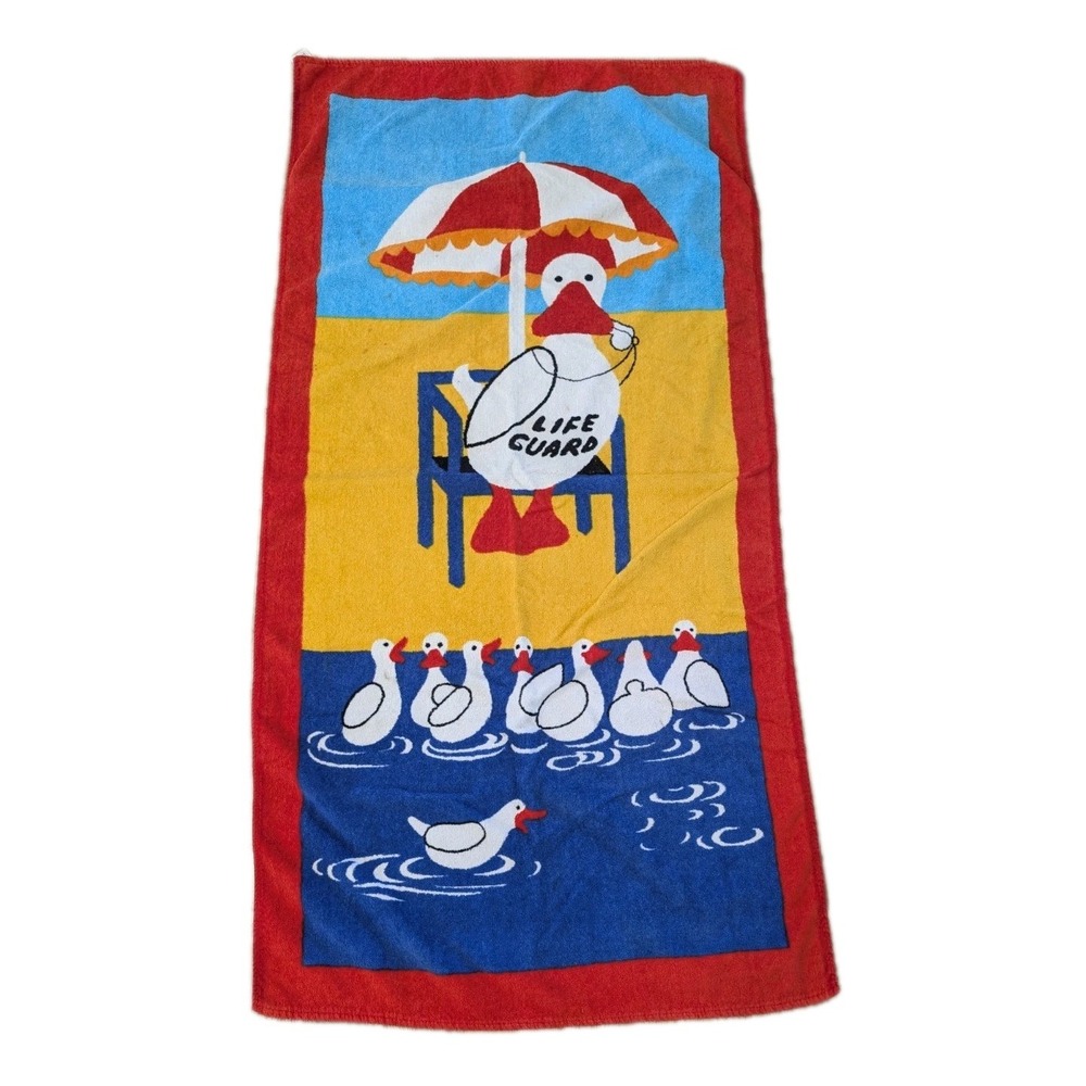 VTG 1984 Terrimondo beach towel life guard ducky ducks Israel Made 100% Cotton